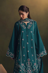 BrandsInn-3PC DHANAK EMBROIDERED SHIRT WITH DHANAK EMBROIDERED SHAWL AND TROUSER-BI-5257