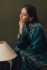 BrandsInn-3PC DHANAK EMBROIDERED SHIRT WITH DHANAK EMBROIDERED SHAWL AND TROUSER-BI-5257