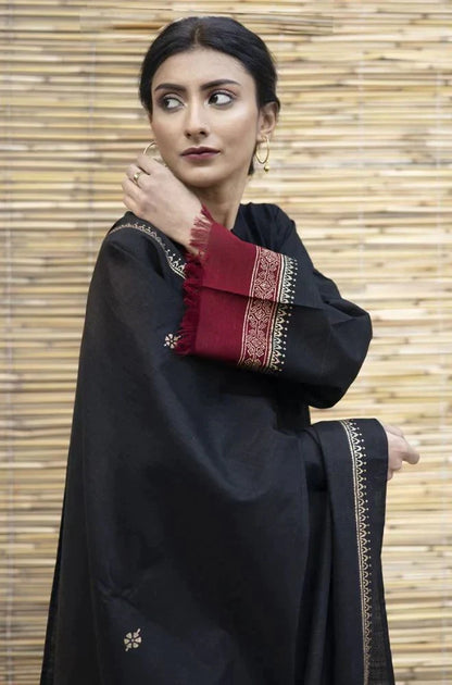 BrandsInn- 3PC DHANAK SHIRT WITH SLUB WOOL PRINT SHAWL-BI-4075