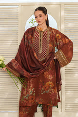 BrandsInn-3PC LAWN DIGITAL PRINTED EMB SHIRT WITH SILK PRINTED DUPATTA AND PRINTED TROUSER-BI-022