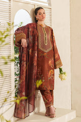 BrandsInn-3PC LAWN DIGITAL PRINTED EMB SHIRT WITH SILK PRINTED DUPATTA AND PRINTED TROUSER-BI-022