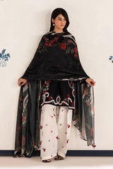 BrandsInn-3PC DHANAK EMBROIDERED SHIRT WITH WOOL PRINTED SHAWL AND TROUSER-BI-5091