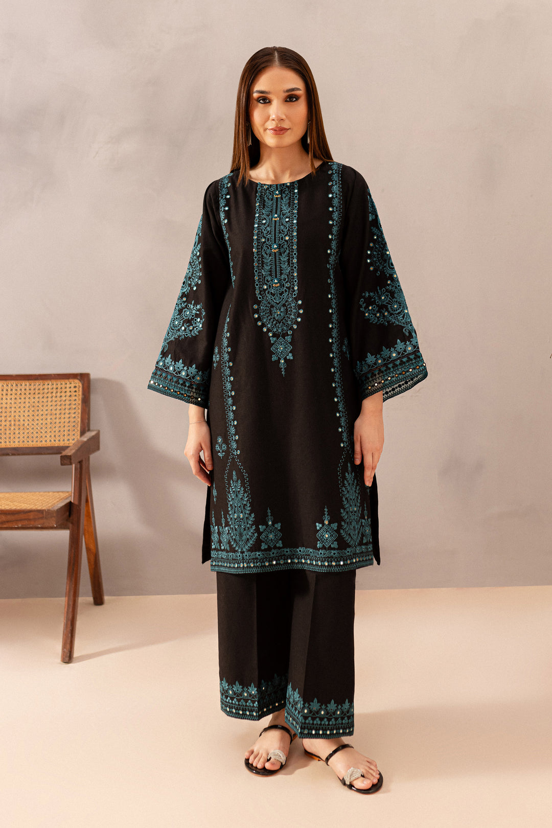 BrandsInn-2PC LAWN SEQUIN EMBROIDERED SHIRT WITH LAWN SEQUIN EMBROIDERED TROUSER-BI-201