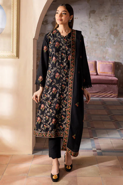 BrandsInn-3PC DHANAK EMBROIDERED SHIRT WITH DHANAK EMBROIDERED SHAWL & TROUSER-BI-4177