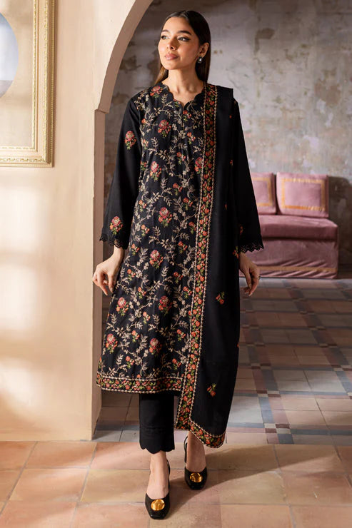 BrandsInn-3PC DHANAK EMBROIDERED SHIRT WITH DHANAK EMBROIDERED SHAWL & TROUSER-BI-4177