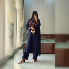 BRANDSINN-3PC DHANAK EMBROIDERED SHIRT WITH BAMBER CHIFFON DUPATTA AND EMB TROUSER-BI-4117