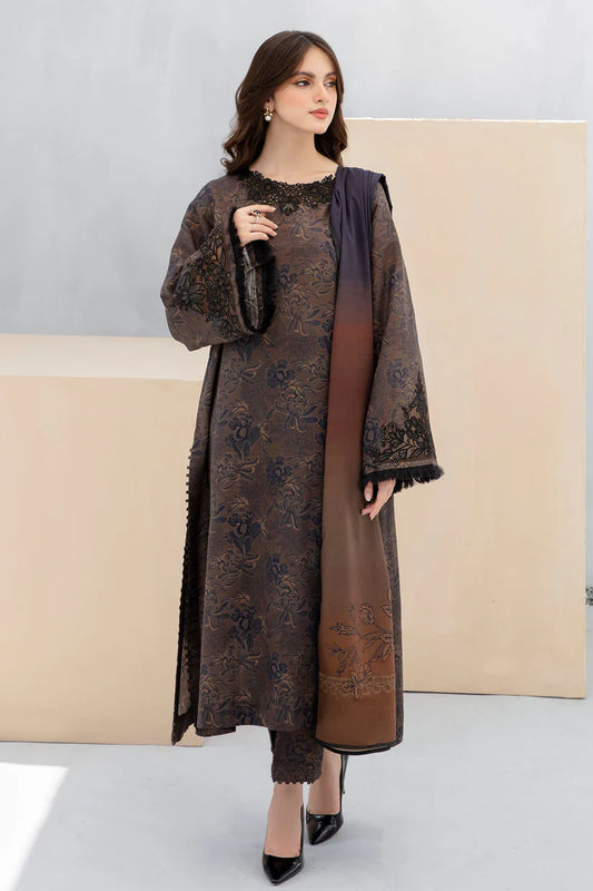 BrandsInn-3PC KHADDAR PRINTED EMB SHIRT WITH KHADDAR PRINT DUPATTA AND PRINT TROUSER-BI-4187