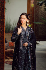 BrandsInn-3PC DHANAK EMBROIDERED SHIRT WITH DHANAK EMBROIDERED SHAWL AND TROUSER-BI-5041
