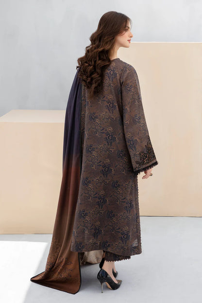 BrandsInn-3PC KHADDAR PRINTED EMB SHIRT WITH KHADDAR PRINT DUPATTA AND PRINT TROUSER-BI-4187