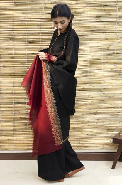 BrandsInn- 3PC DHANAK SHIRT WITH SLUB WOOL PRINT SHAWL-BI-4075