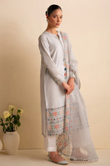 BrandsInn-3PC DHANAK EMBROIDERED SHIRT WITH ORGANZA EMBROIDRED DUPATTA AND TROUSER--BI-4086