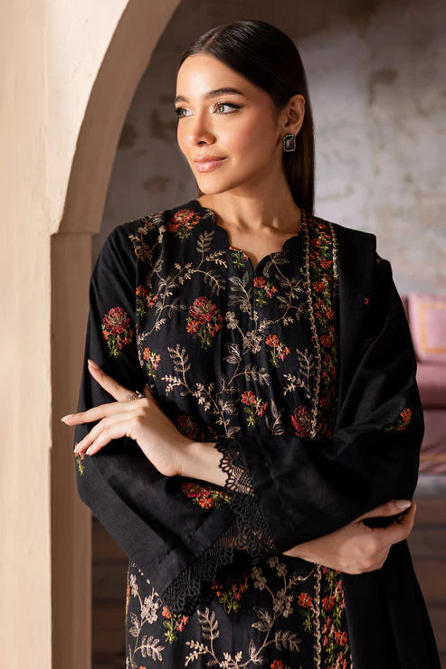 BrandsInn-3PC DHANAK EMBROIDERED SHIRT WITH DHANAK EMBROIDERED SHAWL & TROUSER-BI-4177