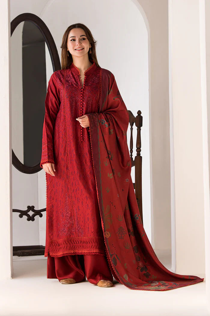BrandsInn-3PC DHANAK EMBROIDERED SHIRT WITH COURTRAI PRINTED SHAWL AND TROUSER-BI-4026