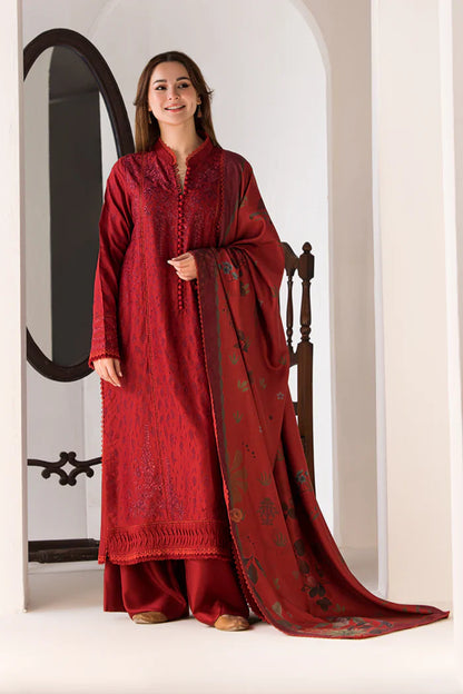 BrandsInn-3PC DHANAK EMBROIDERED SHIRT WITH COURTRAI PRINTED SHAWL AND TROUSER-BI-4026