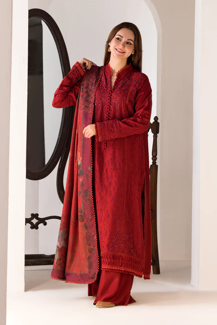 BrandsInn-3PC DHANAK EMBROIDERED SHIRT WITH COURTRAI PRINTED SHAWL AND TROUSER-BI-4026
