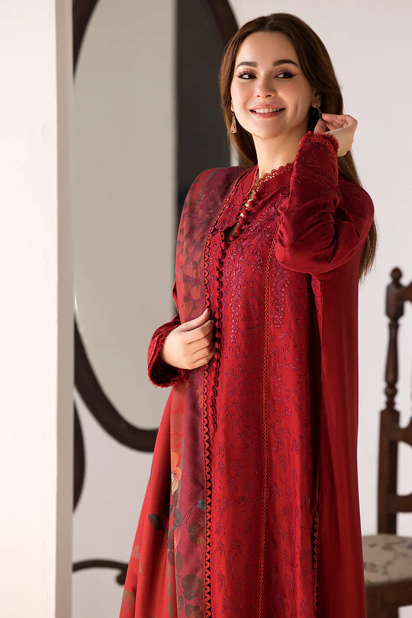 BrandsInn-3PC DHANAK EMBROIDERED SHIRT WITH COURTRAI PRINTED SHAWL AND TROUSER-BI-4026