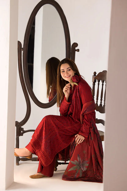 BrandsInn-3PC DHANAK EMBROIDERED SHIRT WITH COURTRAI PRINTED SHAWL AND TROUSER-BI-4026