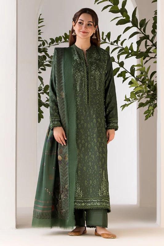 BrandsInn- 3PC DHANAK EMBROIDERED SHIRT WITH WOOL PRINT SHAWL AND TROUSER-BI-4049