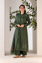 BrandsInn- 3PC DHANAK EMBROIDERED SHIRT WITH WOOL PRINT SHAWL AND TROUSER-BI-4049