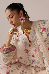 BrandsInn-3PC DHANAK EMBROIDERED SHIRT WITH KHADDI NET EMB DUPATTA & TROUSER-BI-5187