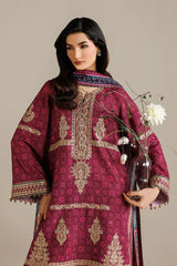 BrandsInn-3PC LAWN PRINTED EMBROIDERED SHIRT WITH BLOSSOM PRINT DUPATTA AND PRINT EMB TROUSER-BI-005