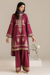 BrandsInn-3PC LAWN PRINTED EMBROIDERED SHIRT WITH BLOSSOM PRINT DUPATTA AND PRINT EMB TROUSER-BI-005