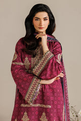 BrandsInn-3PC LAWN PRINTED EMBROIDERED SHIRT WITH BLOSSOM PRINT DUPATTA AND PRINT EMB TROUSER-BI-005