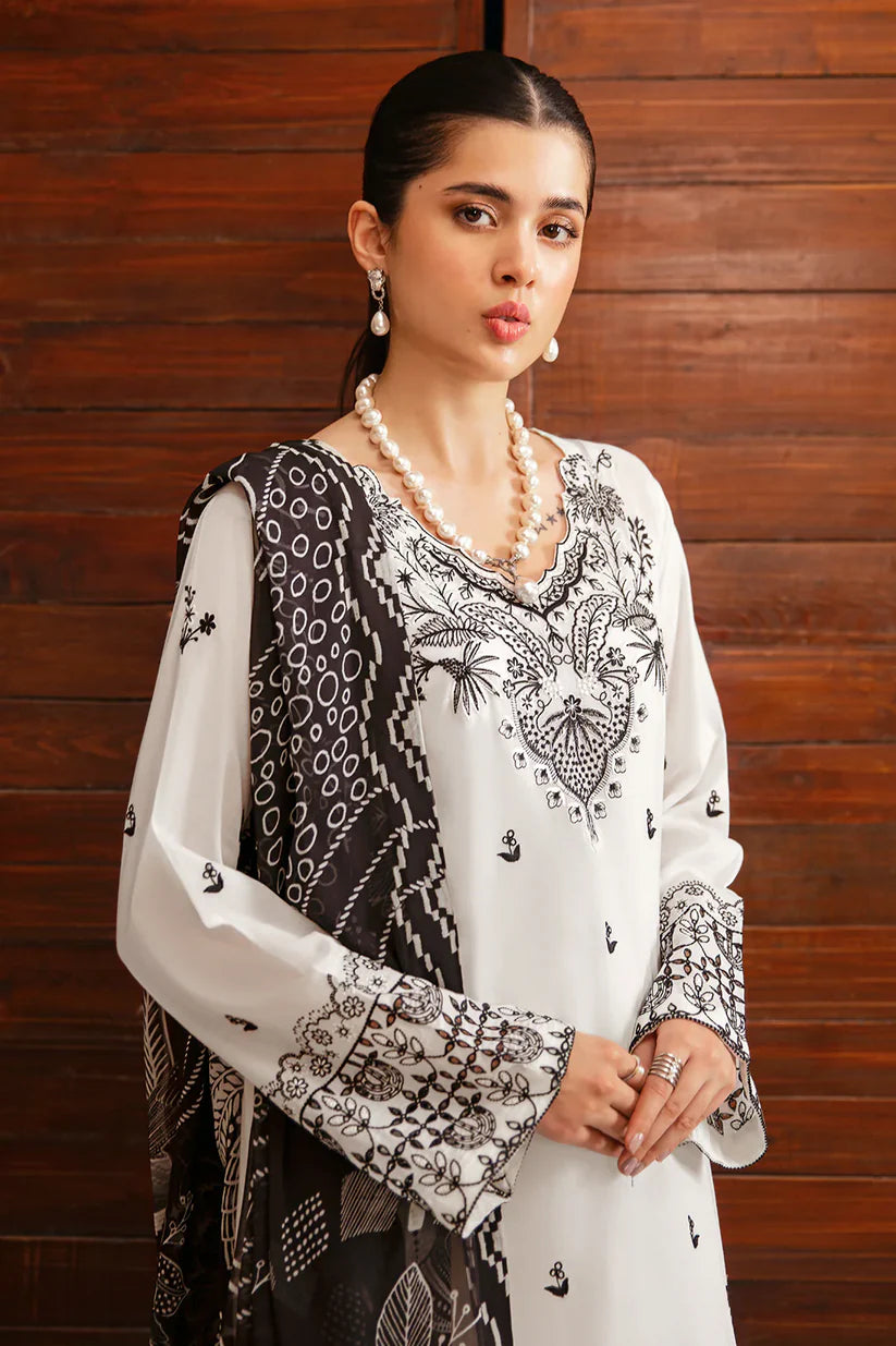 SERAN-3PC DHANAK EMBROIDERED SHIRT WITH COUTURE PRINTED SHAWL & TROUSER-BI-4070