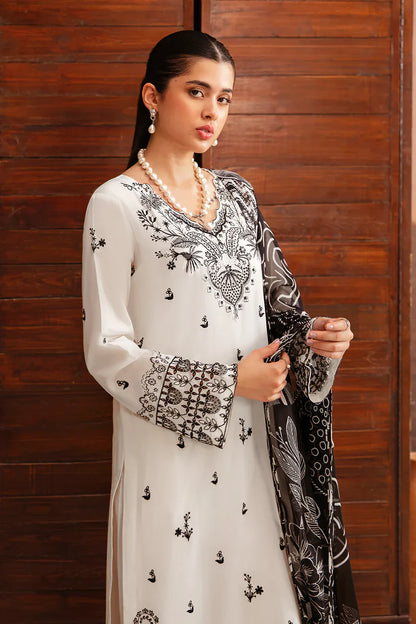SERAN-3PC DHANAK EMBROIDERED SHIRT WITH COUTURE PRINTED SHAWL & TROUSER-BI-4070