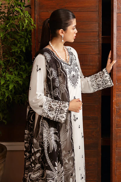 SERAN-3PC DHANAK EMBROIDERED SHIRT WITH COUTURE PRINTED SHAWL & TROUSER-BI-4070