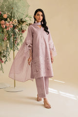 BrandsInn-3PC LAWN EMBROIDERED SHIRT WITH KHAADI NET DUPATTA & TROUSER-BI-377