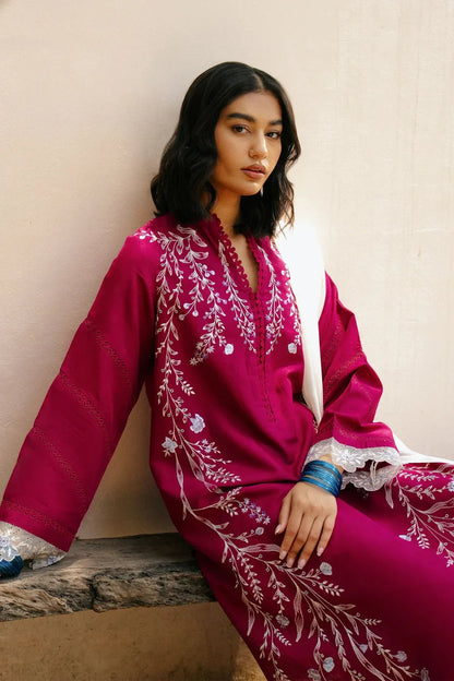 BrandsInn-3PC DHANAK EMBROIDERED SHIRT WITH COTTON NET EMBROIDERED DUPATTA AND TROUSER-BI-4182