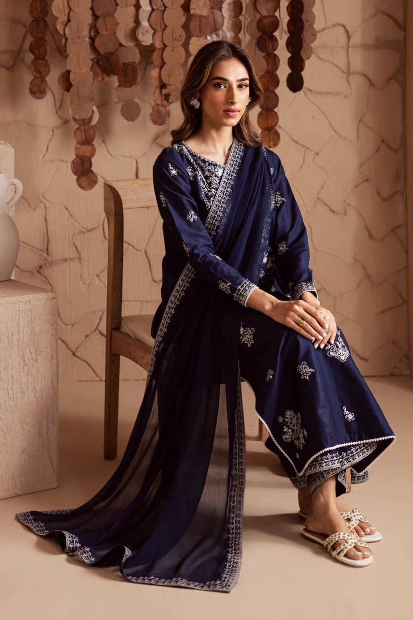 BrandsInn-3PC DHANAK EMBROIDERED SHIRT WITH CHIFFON EMBROIDERED DUPATTA AND EMB TROUSER -BI-4141