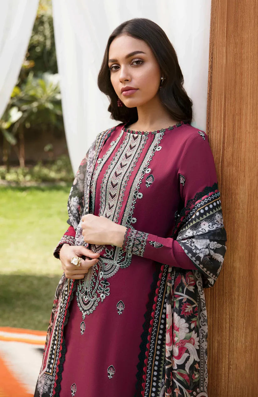 BrandsInn -3PC DHANAK EMBROIDERED SHIRT WITH COUTRAI WOOL PRINTED SHAWL & TROUSER -BI-4123