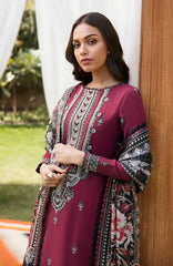 BrandsInn -3PC DHANAK EMBROIDERED SHIRT WITH COUTRAI WOOL PRINTED SHAWL & TROUSER -BI-4123
