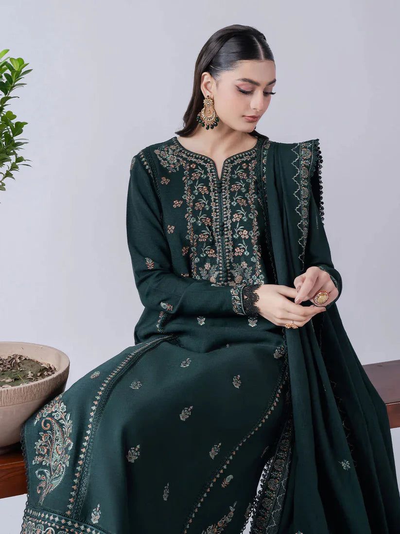 ASIM JOFA-3PC DHANAK EMBROIDERED SHIRT WITH DHANAK EMBROIDERED SHAWL & TROUSER-BI-4169