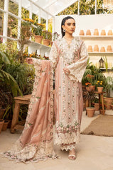 BrandsInn-3PC LAWN CHIKAN EMBROIDERED SHIRT WITH KHADDI NET EMBROIDERED DUPATTA AND TROUSER-BI-4767