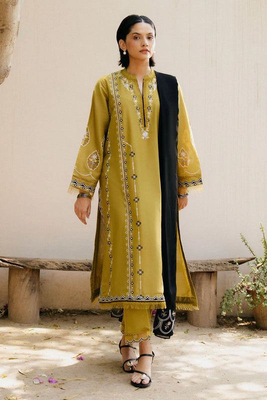 BrandsInn-3PC DHANAK EMBROIDERED SHIRT WITH DHANAK EMBROIDERED SHAWL & DHANAK TOUSER-BI-4093