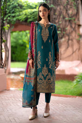 BrandsInn- 3PC DHANAK EMBROIDERED SHIRT WITH WOOL PRINT SHAWL AND TROUSER-A-BI-4102