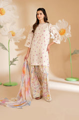 BrandsInn-3PC LAWN PRINTED EMB SHIRT WITH SILK PRINTED DUPATTA AND PRINTED TROUSER-BI-052