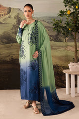 BrandsInn-3PC SHAMOZE SILK PRINTED EMBROIDERED SHIRT WITH SOFT SILK PRINTED EMB DUPATTA & TROUSER BI-1736