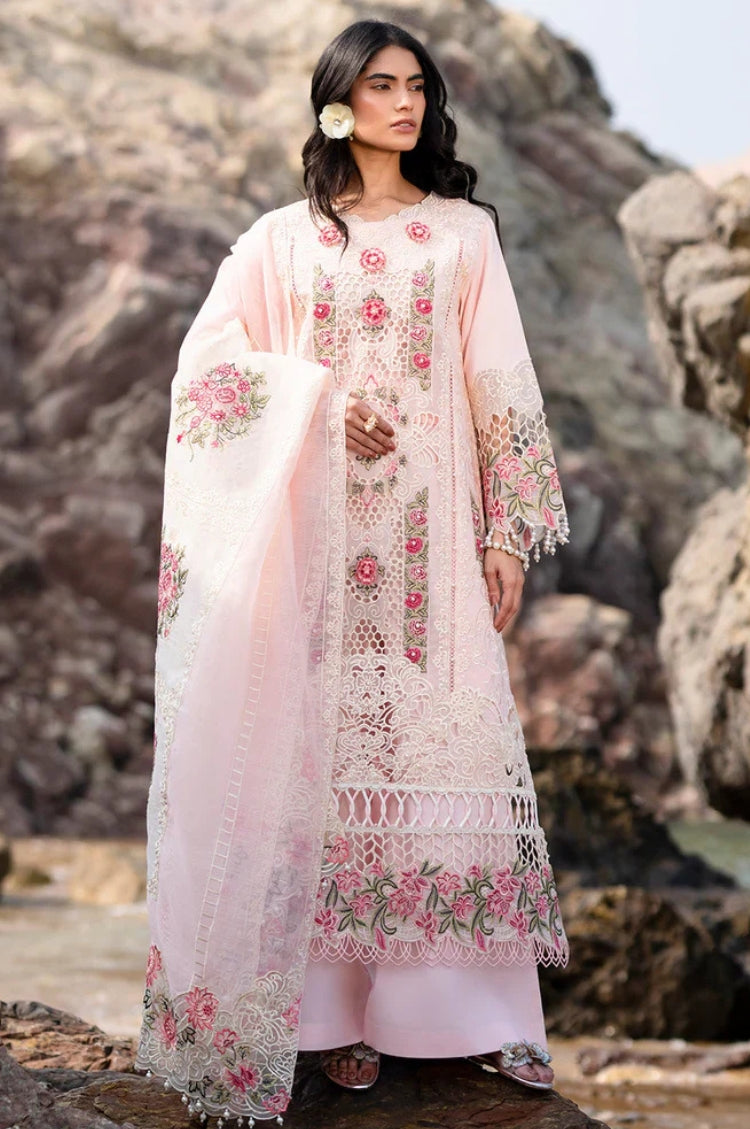 BrandsInn-3PC LAWN LASER WORK EMBROIDERED SHIRT WITH KHAADI NET EMBROIDERED DUPATTA AND TROUSER-BI-4762