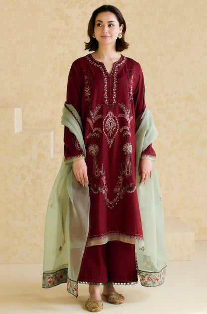 BrandsInn- 3PC LAWN EMBROIDERED SHIRT WITH ORGANZA EMBROIDERED DUPATTA AND TROUSER -BI-426