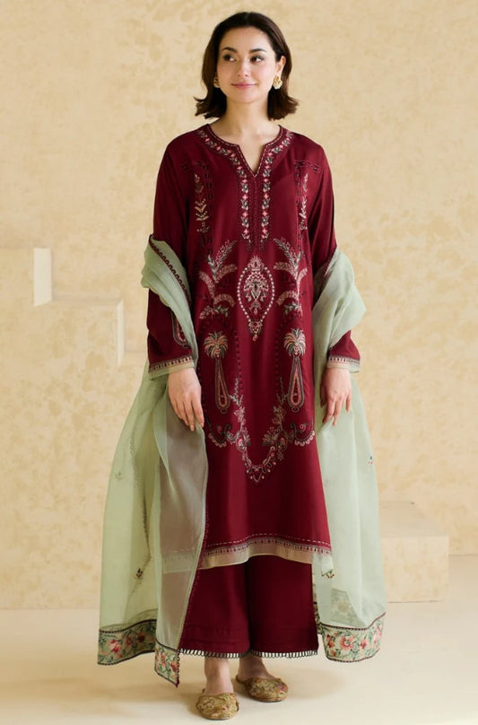 BrandsInn- 3PC LAWN EMBROIDERED SHIRT WITH ORGANZA EMBROIDERED DUPATTA AND TROUSER -BI-426