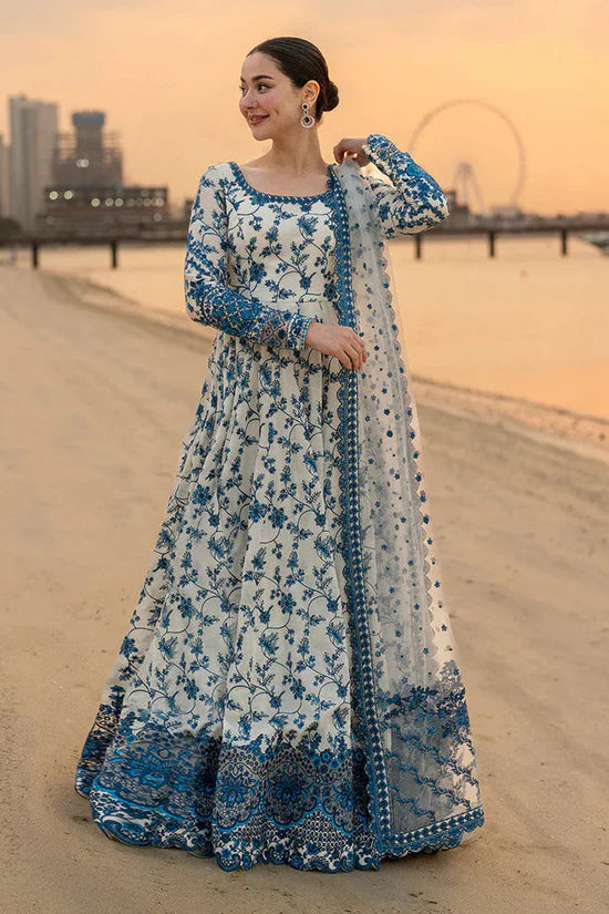 BrandsInn- 3PC DHANAK EMBROIDERED FROCK WITH KHADDI NET EMBROIDERED DUPATTA AND TROUSER-BI-5069