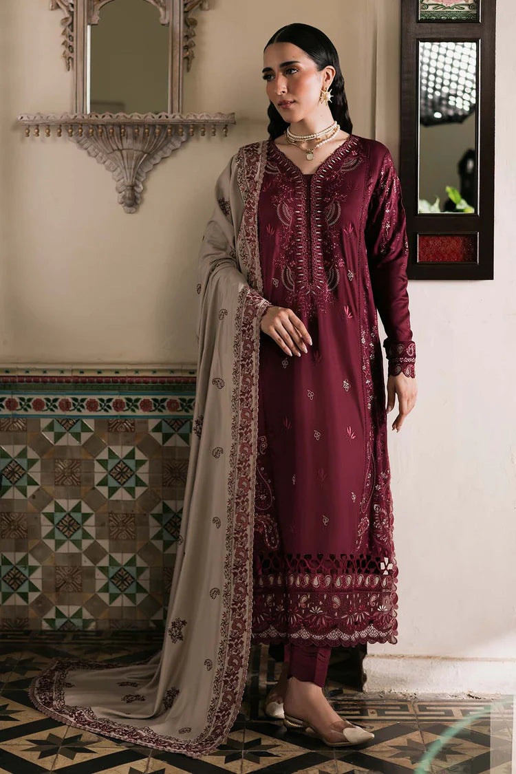 BrandsInn-3PC DHANAK EMBROIDERED SHIRT WITH DHANAK EMBROIDERED SHAWL AND TROUSER-BI-4375