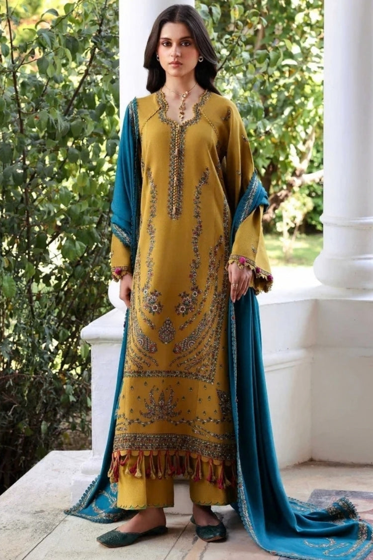 BrandsInn-3PC DHANAK EMBROIDERED SHIRT WITH DHANAK EMBROIDERED SHAWL AND TROUSER-BI-5238