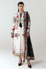BrandsInn-3PC DHANAK EMBROIDERED SHIRT WITH WOOL PRINTED SHAWL AND EMB TROUSER-BI-5244