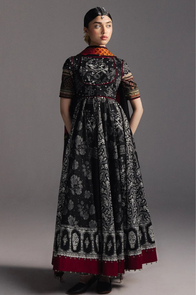 BrandsInn-3PC DIGITAL PRINTED FROCK WITH SILK PRINTED DUPATTA & DYED TROUSER-BI-066