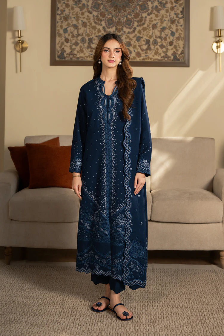 BrandsInn-3PC DHANAK EMBROIDERED SHIRT WITH DHANAK EMBROIDERED SHAWL AND TROUSER-BI-4392